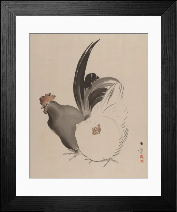 Framed Print : Cock and Hen, 1887-92. Creator: Gyokusho Kawabata Framed Print : Cock and Hen, 1887-92. Creator: Gyokusho Kawabata