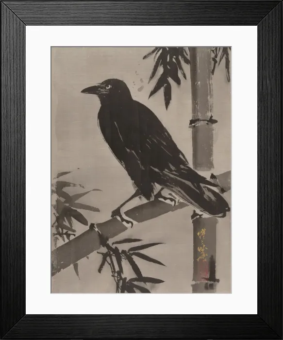Framed Print : Crow on a Bamboo Branch, ca. 1887. Creator: Kawanabe Kyosai Framed Print : Crow on a Bamboo Branch, ca. 1887. Creator: Kawanabe Kyosai
