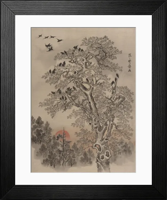 Framed Print : Flock of Crows at Dawn, ca. 1887. Creator: Kawanabe Kyosai Framed Print : Flock of Crows at Dawn, ca. 1887. Creator: Kawanabe Kyosai