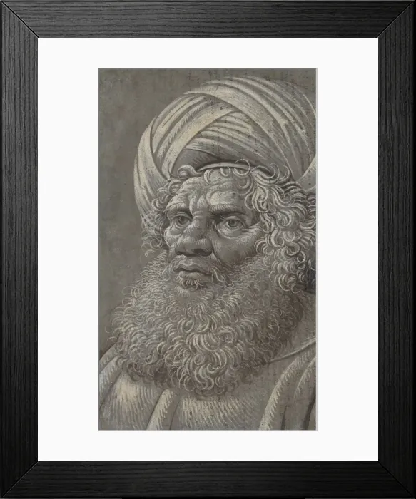 Framed Print : Head of a Bearded Man Wearing a Turban (recto); Latin script (verso), ca. 1510. Creator Framed Print : Head of a Bearded Man Wearing a Turban (recto); Latin script (verso), ca. 1510. Creator
