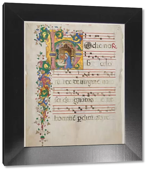 Manuscript Leaf with the Nativity in an Initial H, from an Antiphonary, second half 15th century