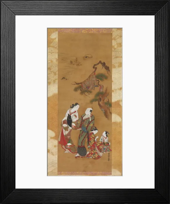 Framed Print : Yukihira and Two Brinemaidens at Suma, 18th century. Creator: Okumura Masanobu Framed Print : Yukihira and Two Brinemaidens at Suma, 18th century. Creator: Okumura Masanobu