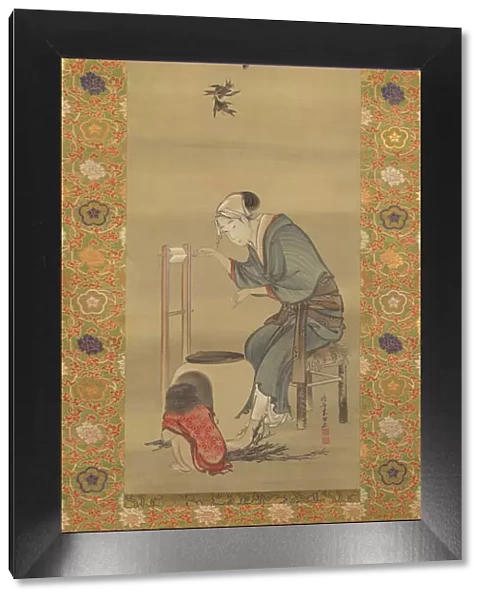 Woman Spinning Silk, dated 1790. Creator: Hokusai