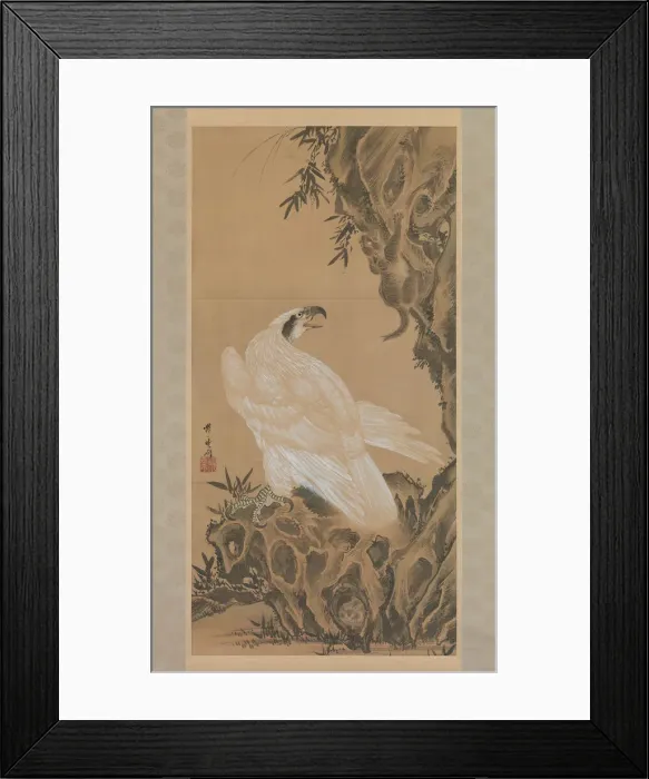 Framed Print : White Eagle Eyeing a Mountain Lion, 1885. Creator: Kawanabe Kyosai Framed Print : White Eagle Eyeing a Mountain Lion, 1885. Creator: Kawanabe Kyosai