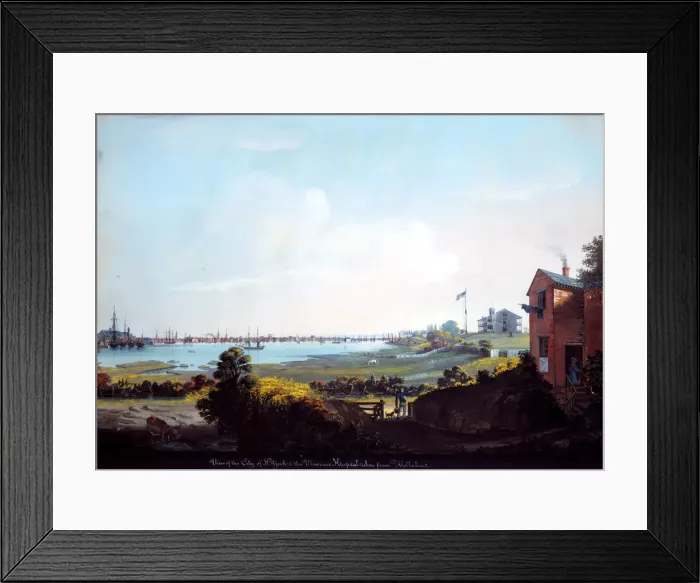 Framed Print : View of the City of New York and the Marine Hospital Taken from Wallabout. Creator: Nicolino Calyo Framed Print : View of the City of New York and the Marine Hospital Taken from Wallabout. Creator: Nicolino Calyo