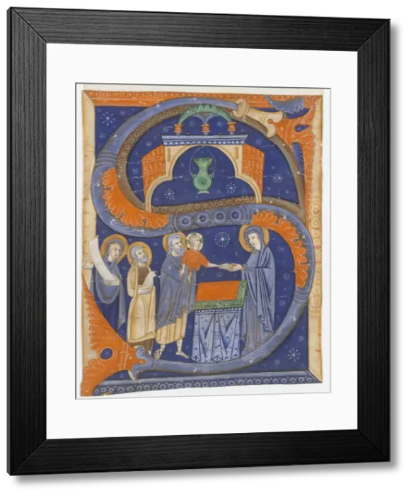 Framed Print : Manuscript Illumination with the Presentation of Christ in the Temple in an Initial S Framed Print : Manuscript Illumination with the Presentation of Christ in the Temple in an Initial S