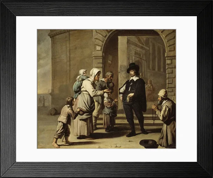 Framed Print : Beggars at a Doorway. Creators: Master of the Beguins, Abraham Willemsens Framed Print : Beggars at a Doorway. Creators: Master of the Beguins, Abraham Willemsens