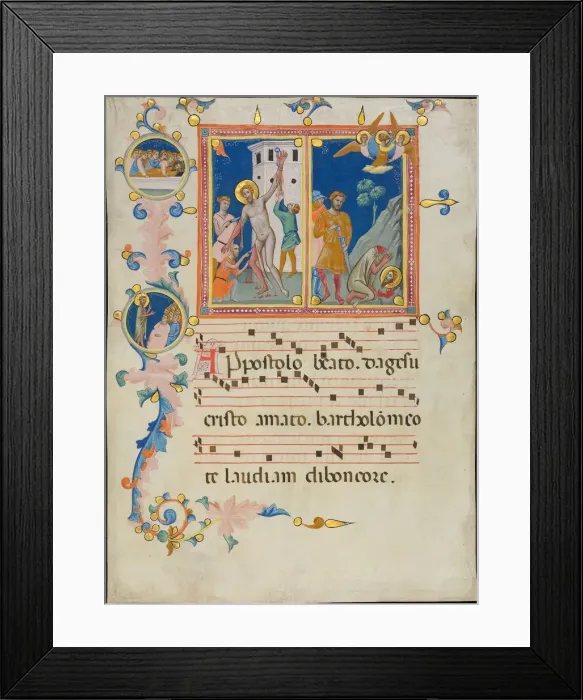 Framed Print : Manuscript Leaf with the Martyrdom of Saint Bartholomew, from a Laudario, ca. 1340 Framed Print : Manuscript Leaf with the Martyrdom of Saint Bartholomew, from a Laudario, ca. 1340