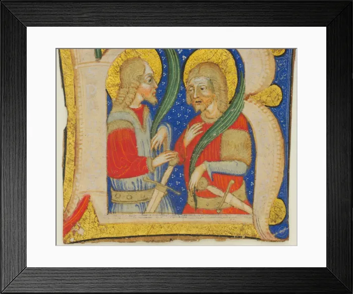 Framed Print : Manuscript Leaf Cutting Showing an Illumiated Initial R with St. Protasius and St Framed Print : Manuscript Leaf Cutting Showing an Illumiated Initial R with St. Protasius and St