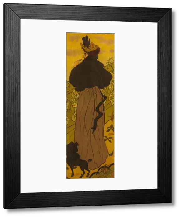 Framed Print : Woman Standing Beside a Balustrade with a Poodle, ca. 1895. Creator: Paul Ranson Framed Print : Woman Standing Beside a Balustrade with a Poodle, ca. 1895. Creator: Paul Ranson