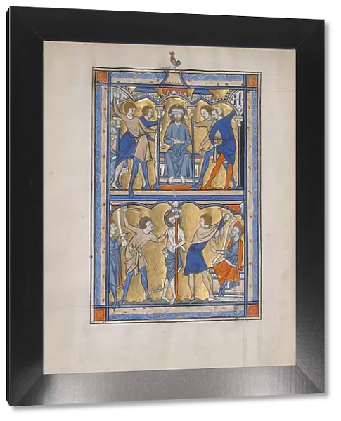 Manuscript Leaf with the Mocking and Flagellation of Christ, from a Royal Psalter, 13th century