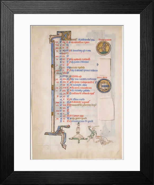 Framed Print : Manuscript Leaf with June Calendar, from a Royal Psalter, 13th century. Creator: Unknown Framed Print : Manuscript Leaf with June Calendar, from a Royal Psalter, 13th century. Creator: Unknown