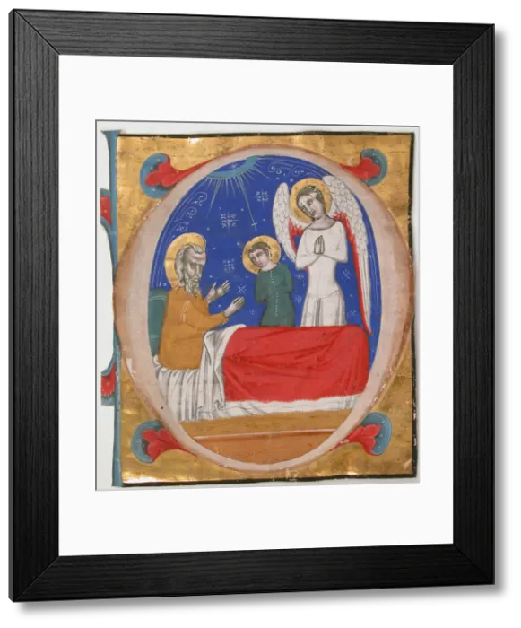 Framed Print : Manuscript Illumination with Tobit, Tobias, and the Archangel Raphael in an Initial O Framed Print : Manuscript Illumination with Tobit, Tobias, and the Archangel Raphael in an Initial O