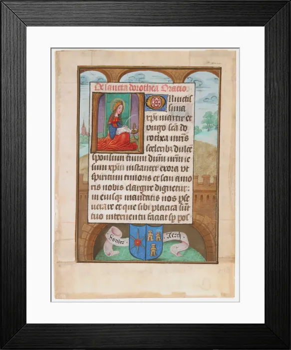 Framed Print : Manuscript Leaf wtih Saint Dorothy, from a Book of Hours, ca. 1500. Creator: Unknown Framed Print : Manuscript Leaf wtih Saint Dorothy, from a Book of Hours, ca. 1500. Creator: Unknown