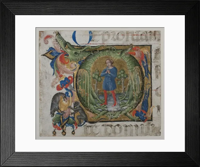 Framed Print : Manuscript Illumination with Initial Q, from a Choir Book, first half 15th century Framed Print : Manuscript Illumination with Initial Q, from a Choir Book, first half 15th century