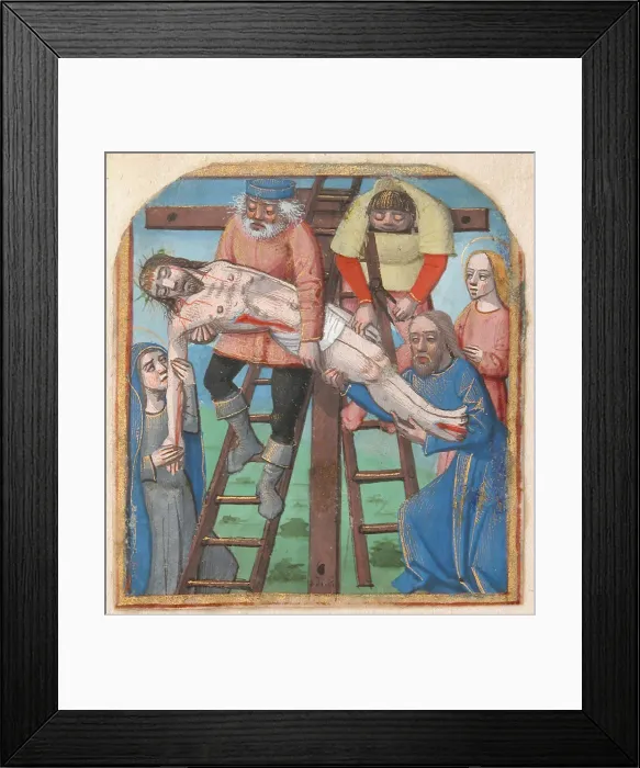 Framed Print : Manuscript Illumination with the Descent from the Cross, from a Book of Hours, late 15th century