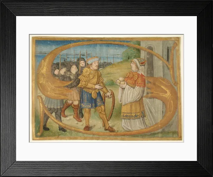 Framed Print : Manuscript Leaf Cutting Probably from a Missal with an Illuminated Initial S... late 15th century Framed Print : Manuscript Leaf Cutting Probably from a Missal with an Illuminated Initial S... late 15th century