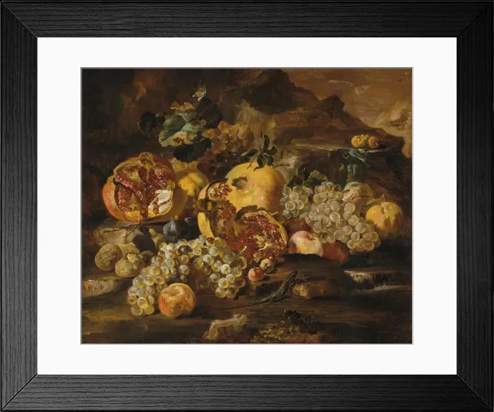 Framed Print : Pomegranates and Other Fruit in a Landscape. Creator: Abraham Brueghel Framed Print : Pomegranates and Other Fruit in a Landscape. Creator: Abraham Brueghel