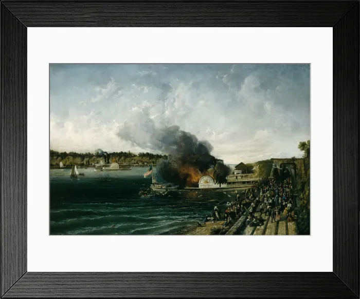 Framed Print : Burning of the Sidewheeler Henry Clay, ca. 1854-60. Creator: Unknown