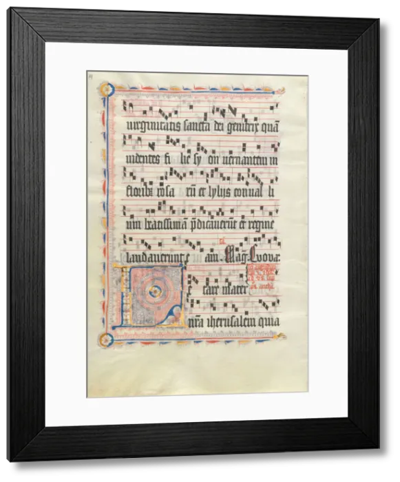 Framed Print : Manuscript Leaf with Initial L, from an Antiphonary, second quarter 15th century. Creator: Unknown Framed Print : Manuscript Leaf with Initial L, from an Antiphonary, second quarter 15th century. Creator: Unknown