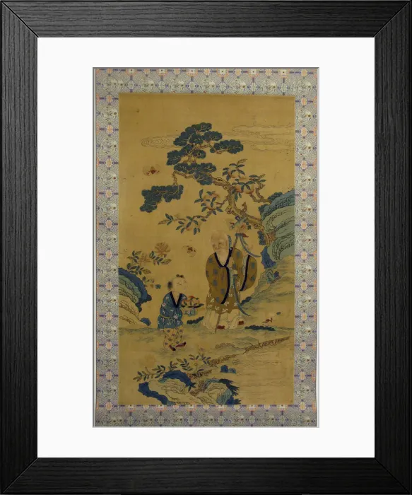 Framed Print : God of Longevity (Shoulao) and boy, 19th century. Creator: Unknown