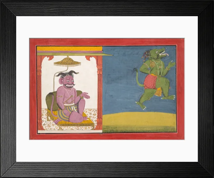 Framed Print : The Demon Hiranyaksha Departs the Demon Palace... from a Bhagavata Purana Series, ca