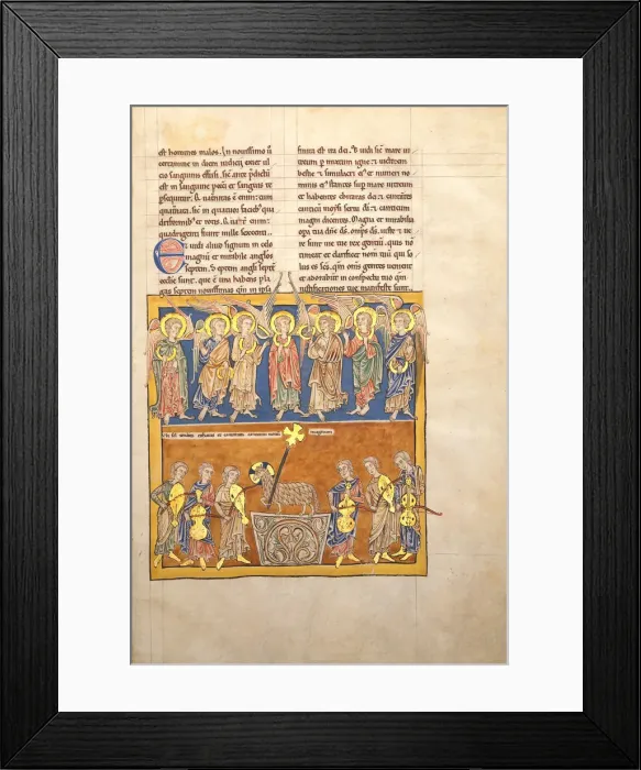 Framed Print : Leaf from a Beatus Manuscript: Seven Angels Hold the Cups of the Seven Last Plagues Framed Print : Leaf from a Beatus Manuscript: Seven Angels Hold the Cups of the Seven Last Plagues