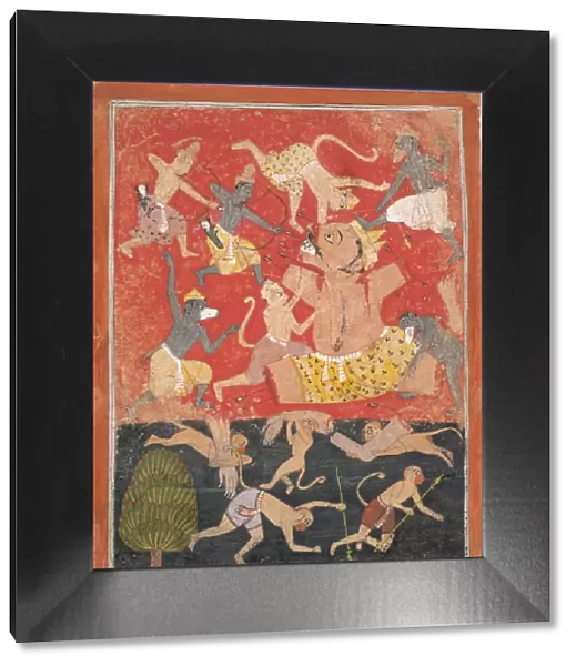 The Demon Kumbhakarna Is Defeated by Rama and Lakshmana... ca. 1670. Creator: Unknown