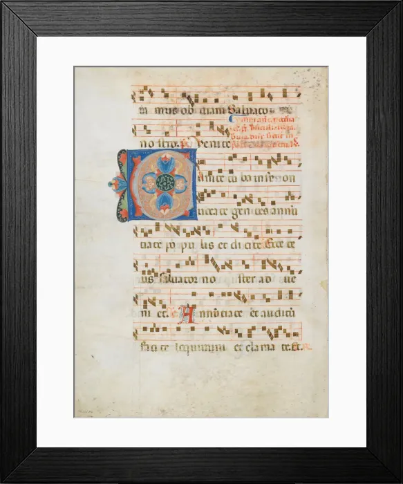 Framed Print : Bifolium with Initial C, from an Antiphonary, ca. 1320. Creator: Unknown Framed Print : Bifolium with Initial C, from an Antiphonary, ca. 1320. Creator: Unknown
