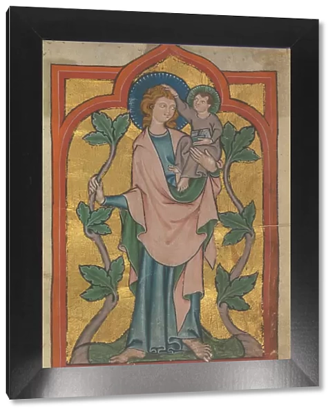 Manuscript Leaf with Saint Christopher Bearing Christ, early 14th century. Creator: Unknown