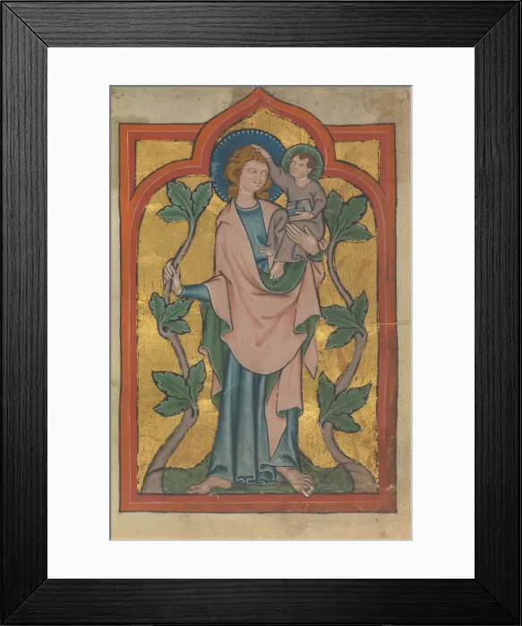 Framed Print : Manuscript Leaf with Saint Christopher Bearing Christ, early 14th century. Creator: Unknown Framed Print : Manuscript Leaf with Saint Christopher Bearing Christ, early 14th century. Creator: Unknown