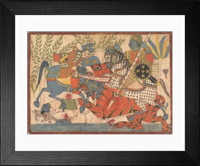 Framed Print : Harishchandra and his Minister Killing a Tiger folio from a Harishchandra Series Framed Print : Harishchandra and his Minister Killing a Tiger folio from a Harishchandra Series
