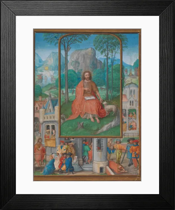 Framed Print : Manuscript Illumination with Scenes from the Life of Saint John the Baptist, ca. 1515