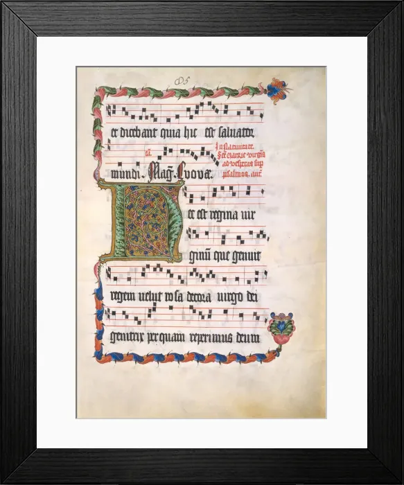 Framed Print : Manuscript Leaf with Initial H, from an Antiphonary, second quarter 15th century. Creator: Unknown Framed Print : Manuscript Leaf with Initial H, from an Antiphonary, second quarter 15th century. Creator: Unknown