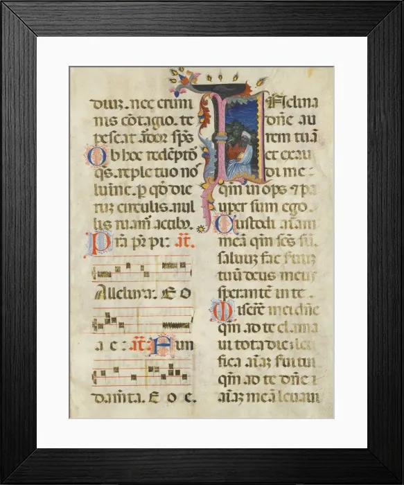 Framed Print : Manuscript Leaf with King David in an Initial I, from a Psalter, early 15th century Framed Print : Manuscript Leaf with King David in an Initial I, from a Psalter, early 15th century