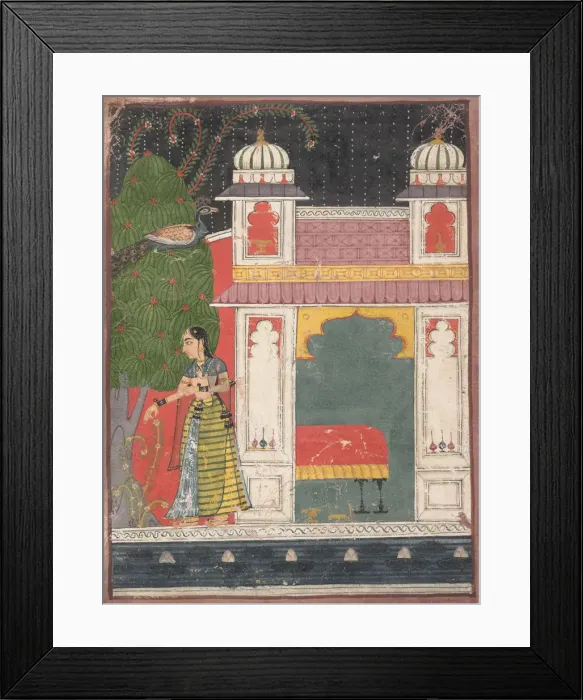 Framed Print : A Heroine Plucking a Flower: Page from a Dispersed Nayikabheda, ca. 1660-80. Creator: Unknown Framed Print : A Heroine Plucking a Flower: Page from a Dispersed Nayikabheda, ca. 1660-80. Creator: Unknown