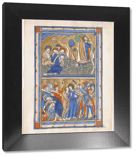 Manuscript Leaf with the Agony in the Garden and Betrayal of Christ, from a Royal Psalter, ca