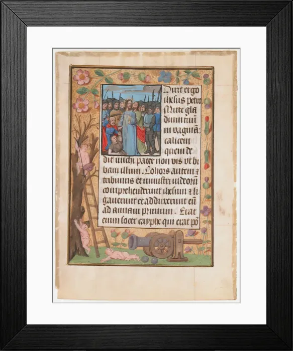 Framed Print : Manuscript Leaf with the Betrayal, from a Book of Hours, ca. 1500. Creator: Unknown Framed Print : Manuscript Leaf with the Betrayal, from a Book of Hours, ca. 1500. Creator: Unknown