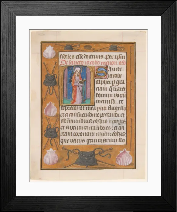 Framed Print : Manuscript Leaf with Saint James the Greater, from a Book of Hours, ca. 1500. Creator: Unknown Framed Print : Manuscript Leaf with Saint James the Greater, from a Book of Hours, ca. 1500. Creator: Unknown