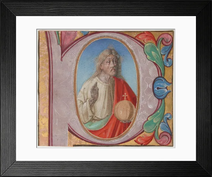 Framed Print : Manuscript Illumination with Salvator Mundi in an Initial P, from a Choir Book, early 16th century Framed Print : Manuscript Illumination with Salvator Mundi in an Initial P, from a Choir Book, early 16th century