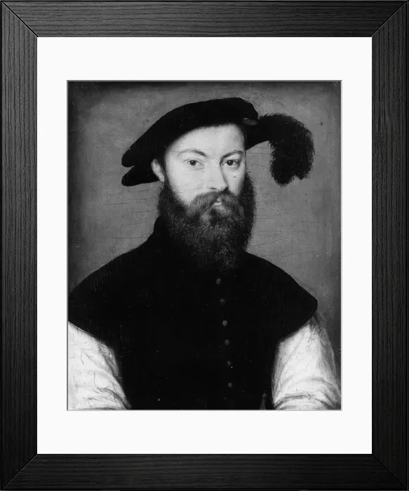Framed Print : Portrait of a Man with a Black-Plumed Hat, ca. 1535-40. Creator: Corneille de Lyon Framed Print : Portrait of a Man with a Black-Plumed Hat, ca. 1535-40. Creator: Corneille de Lyon