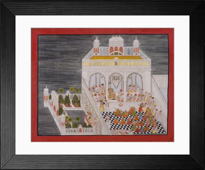 Framed Print : Maharana Ari Singh with His Courtiers Being Entertained at the Jagniwas Water Palace, dated 1767 Framed Print : Maharana Ari Singh with His Courtiers Being Entertained at the Jagniwas Water Palace, dated 1767
