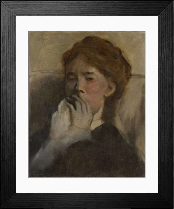Framed Print : Young Woman with Her Hand over Her Mouth, ca. 1875. Creator: Edgar Degas Framed Print : Young Woman with Her Hand over Her Mouth, ca. 1875. Creator: Edgar Degas