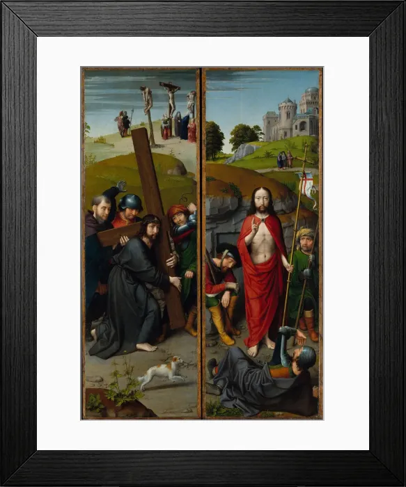 Framed Print : Christ Carrying the Cross, with the Crucifixion; The Resurrection, with the Pilgrims Framed Print : Christ Carrying the Cross, with the Crucifixion; The Resurrection, with the Pilgrims