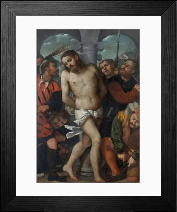 Framed Print : The Flagellation; (reverse) The Madonna of Mercy, ca. 1540. Creator: Romanino Framed Print : The Flagellation; (reverse) The Madonna of Mercy, ca. 1540. Creator: Romanino