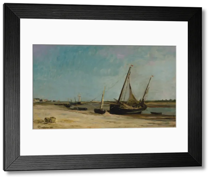 Framed Print : Boats on the Seacoast at Etaples, 1871. Creator: Charles Francois Daubigny