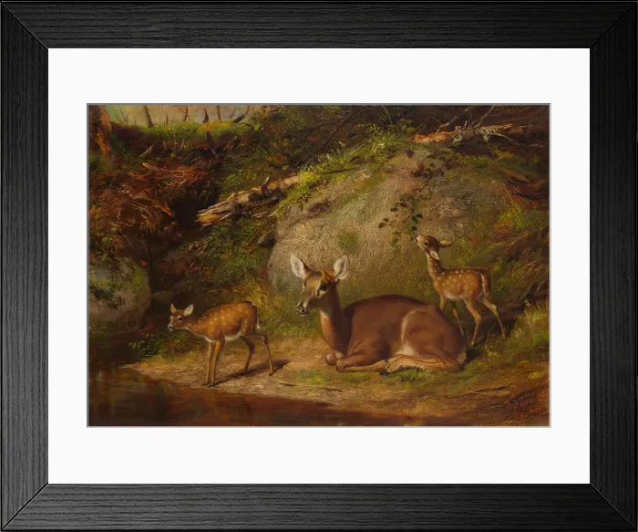Framed Print : Doe and Two Fawns, 1882. Creator: Arthur Fitzwilliam Tait Framed Print : Doe and Two Fawns, 1882. Creator: Arthur Fitzwilliam Tait