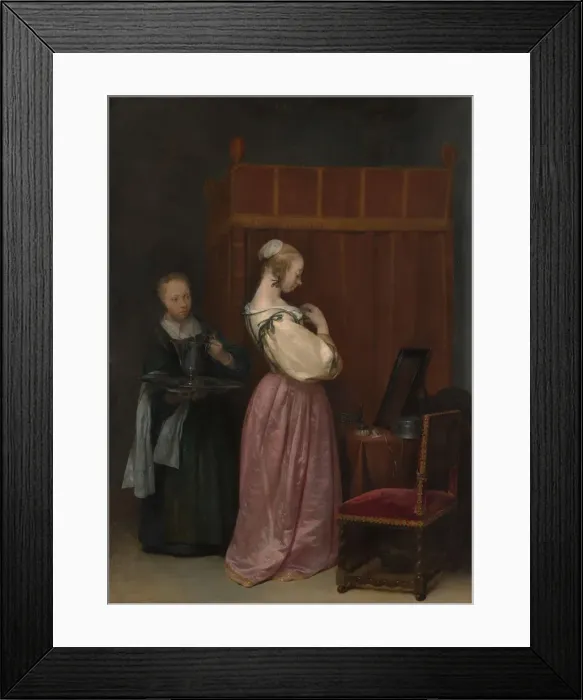 Framed Print : A Young Woman at Her Toilet with a Maid, ca. 1650-51. Creator: Gerard Terborch II Framed Print : A Young Woman at Her Toilet with a Maid, ca. 1650-51. Creator: Gerard Terborch II