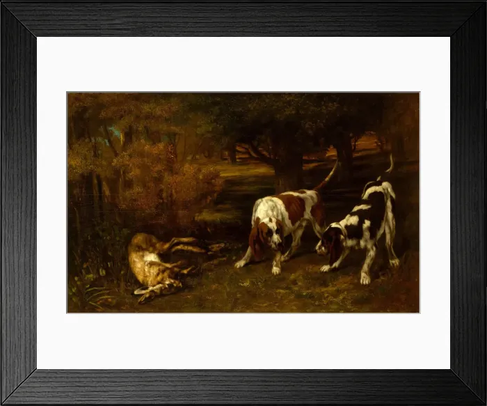 Framed Print : Hunting Dogs with Dead Hare, 1857. Creator: Gustave Courbet Framed Print : Hunting Dogs with Dead Hare, 1857. Creator: Gustave Courbet