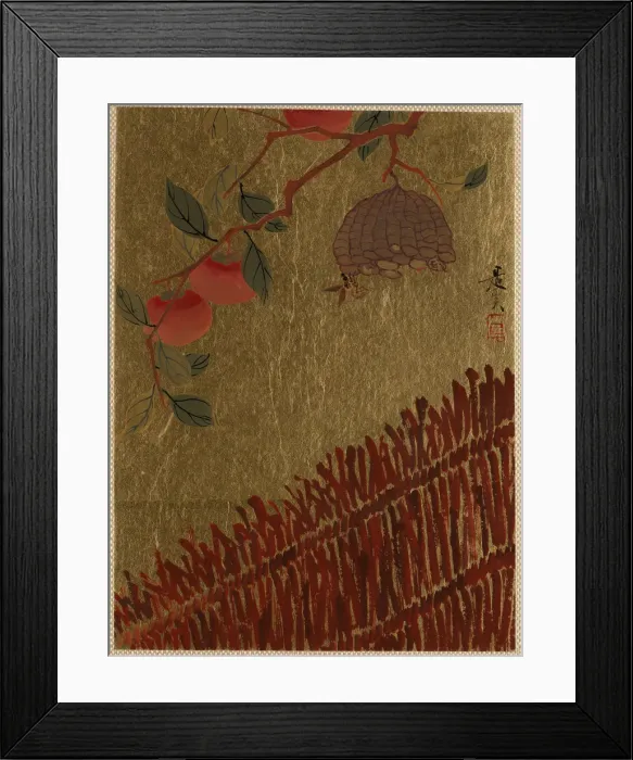 Framed Print : Persimmons Branch and Wasp Nest above a Hedge. Creator: Shibata Zeshin Framed Print : Persimmons Branch and Wasp Nest above a Hedge. Creator: Shibata Zeshin